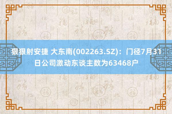 狠狠射安捷 大东南(002263.SZ)：门径7月31日公司激动东谈主数为63468户