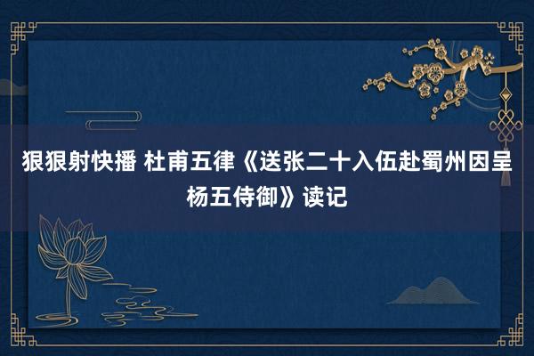 狠狠射快播 杜甫五律《送张二十入伍赴蜀州因呈杨五侍御》读记